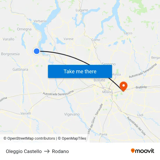 Oleggio Castello to Rodano map