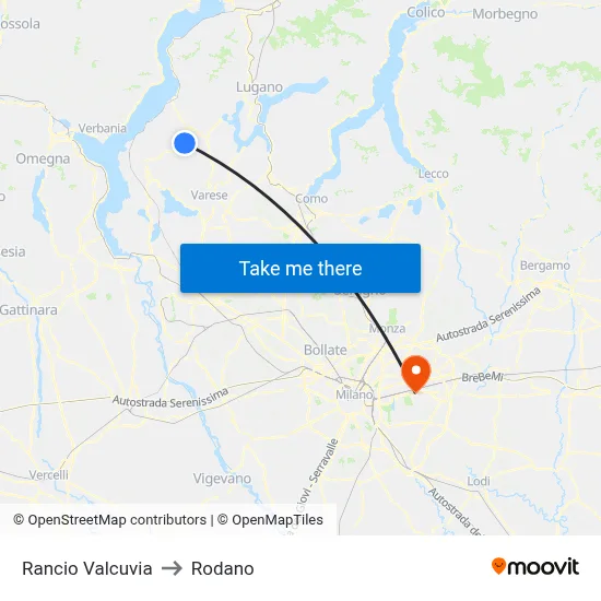 Rancio Valcuvia to Rodano map