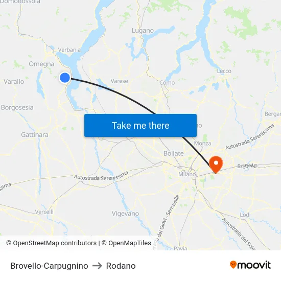 Brovello-Carpugnino to Rodano map