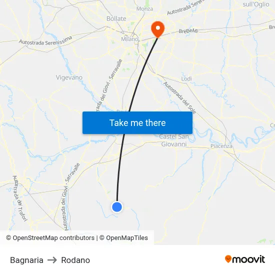 Bagnaria to Rodano map