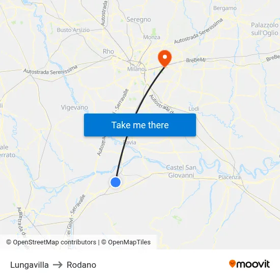 Lungavilla to Rodano map