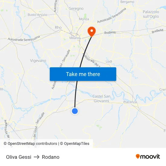 Oliva Gessi to Rodano map
