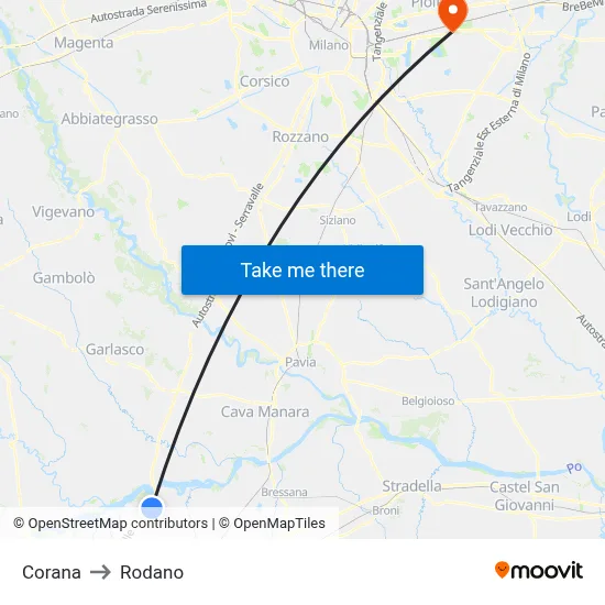 Corana to Rodano map