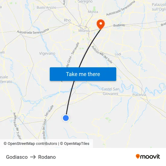 Godiasco to Rodano map