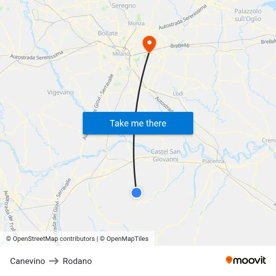 Canevino to Rodano map