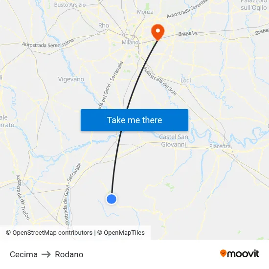 Cecima to Rodano map