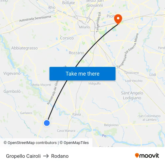 Gropello Cairoli to Rodano map