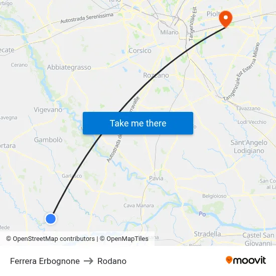 Ferrera Erbognone to Rodano map