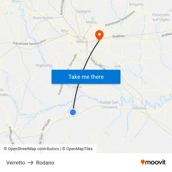 Verretto to Rodano map