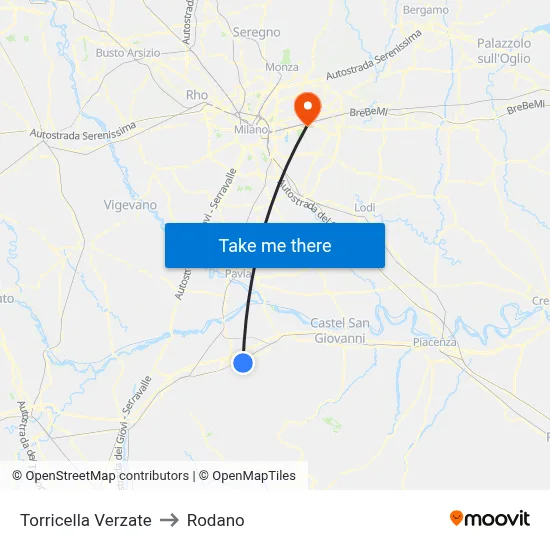 Torricella Verzate to Rodano map