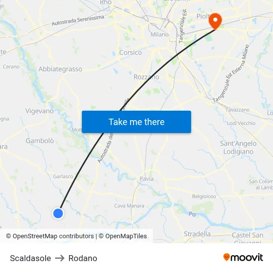 Scaldasole to Rodano map