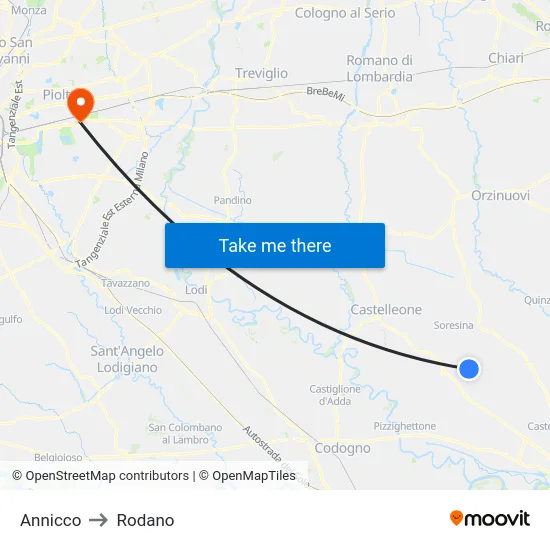 Annicco to Rodano map
