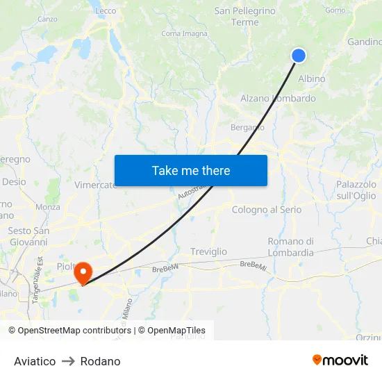 Aviatico to Rodano map