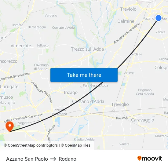 Azzano San Paolo to Rodano map
