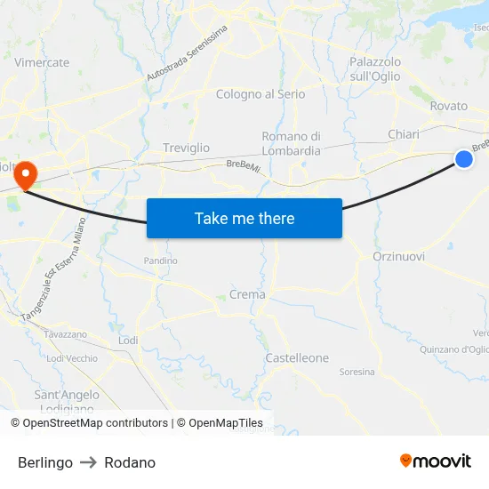 Berlingo to Rodano map