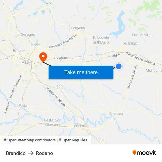 Brandico to Rodano map