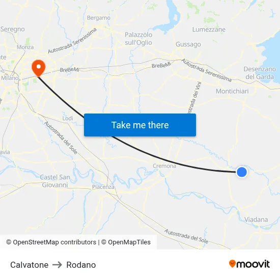Calvatone to Rodano map
