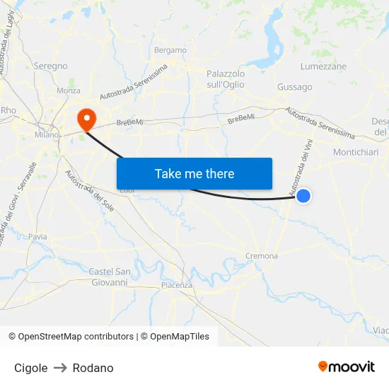Cigole to Rodano map
