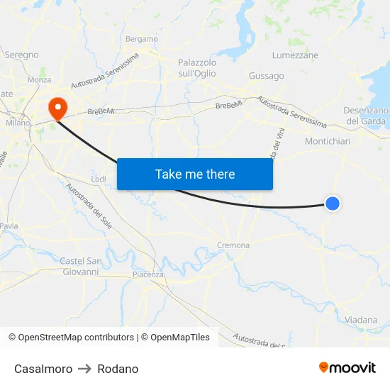 Casalmoro to Rodano map