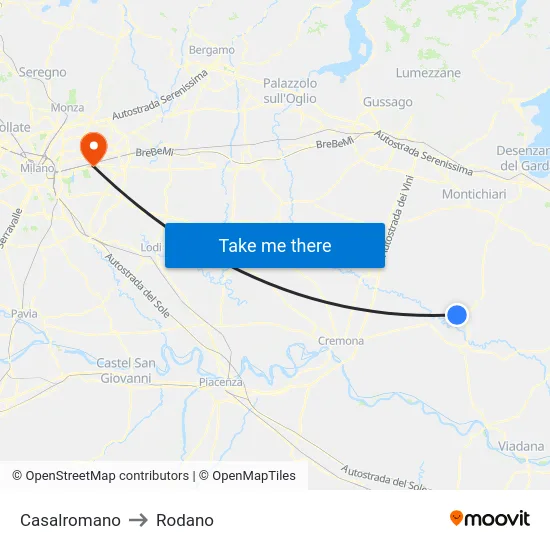 Casalromano to Rodano map