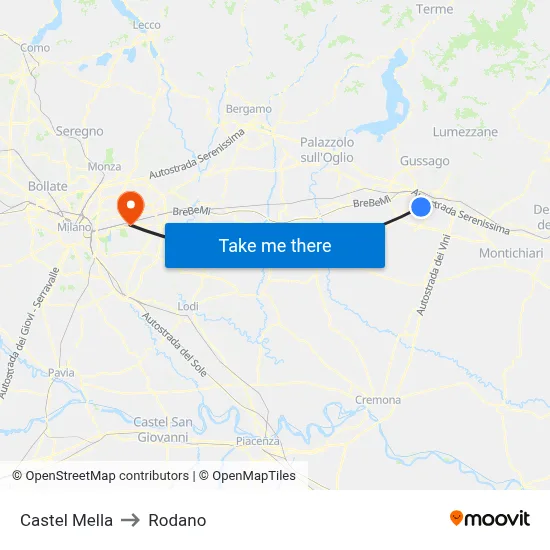 Castel Mella to Rodano map