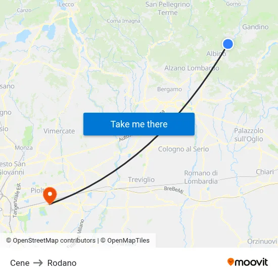 Cene to Rodano map