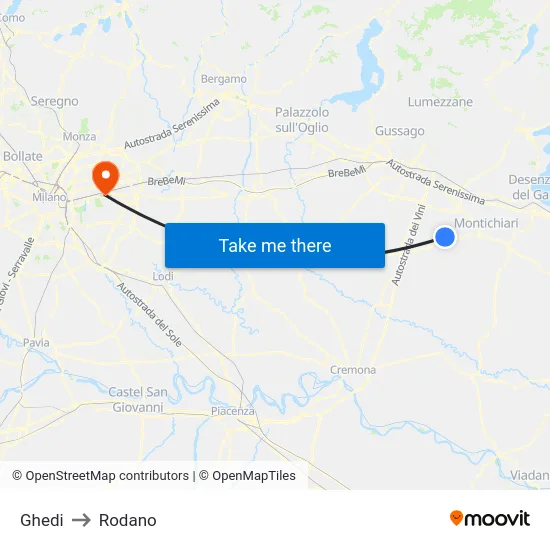 Ghedi to Rodano map