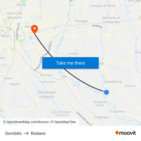 Gombito to Rodano map