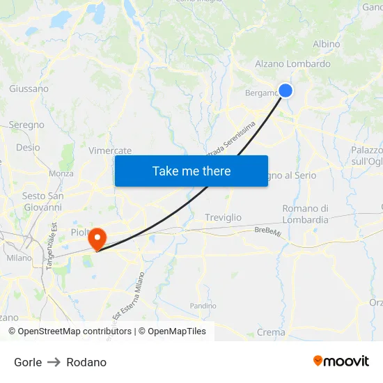 Gorle to Rodano map