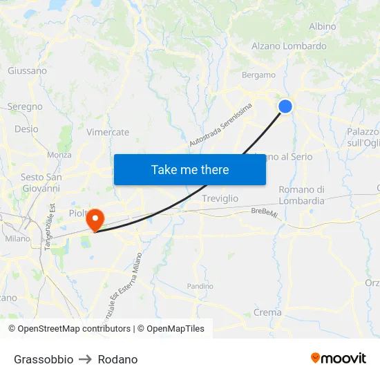 Grassobbio to Rodano map