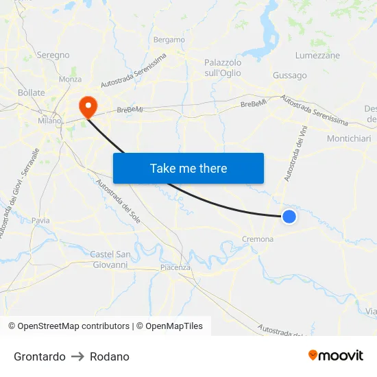Grontardo to Rodano map