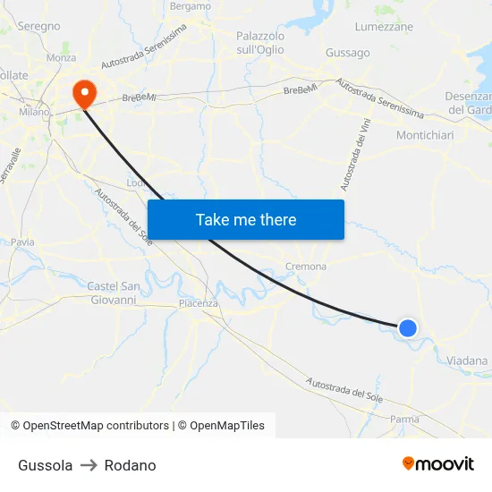 Gussola to Rodano map