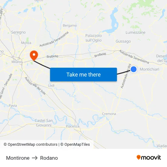 Montirone to Rodano map