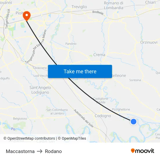 Maccastorna to Rodano map