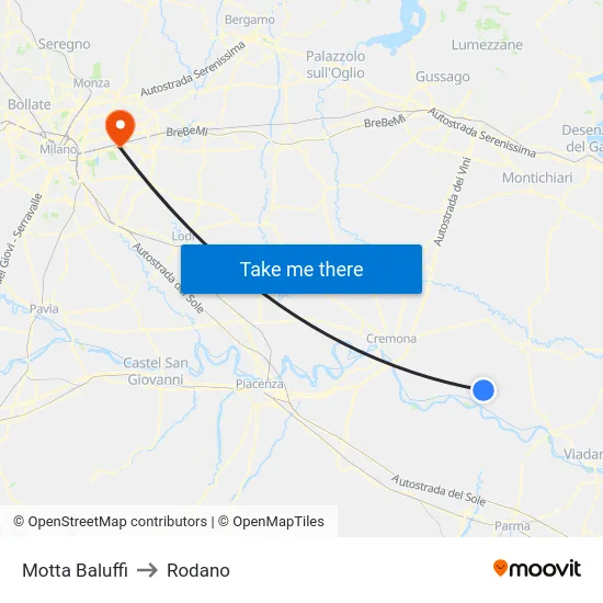 Motta Baluffi to Rodano map