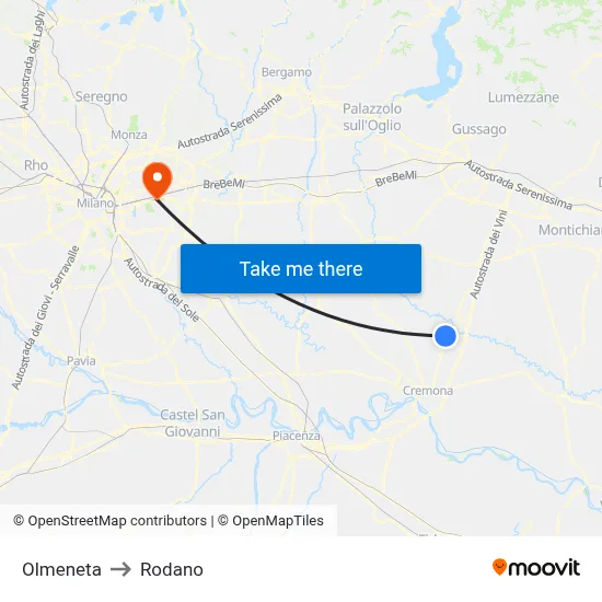 Olmeneta to Rodano map