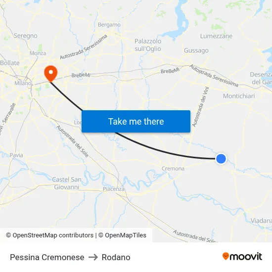 Pessina Cremonese to Rodano map