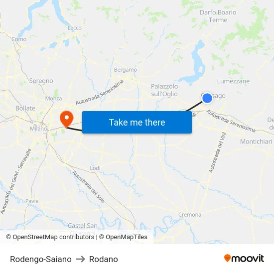 Rodengo-Saiano to Rodano map