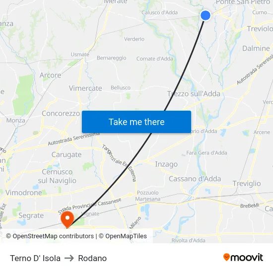 Terno D' Isola to Rodano map