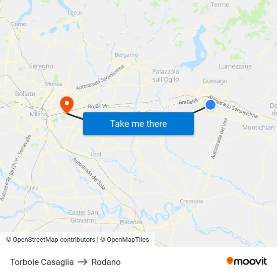 Torbole Casaglia to Rodano map