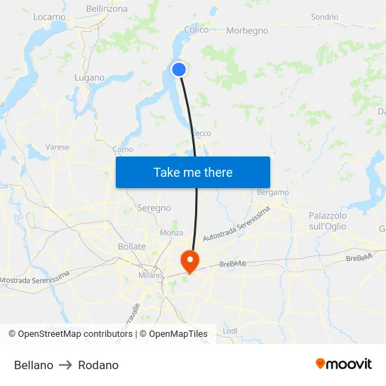Bellano to Rodano map