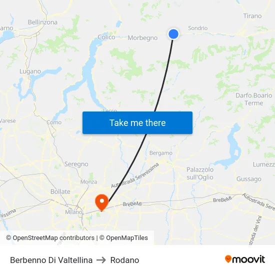Berbenno Di Valtellina to Rodano map