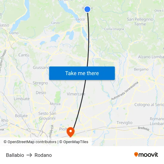 Ballabio to Rodano map