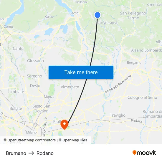 Brumano to Rodano map