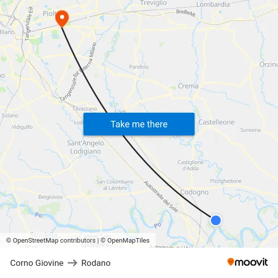 Corno Giovine to Rodano map