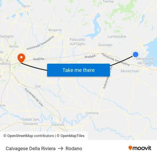 Calvagese Della Riviera to Rodano map