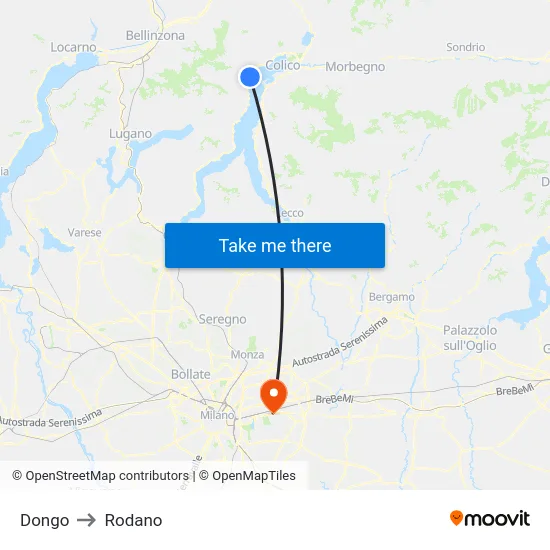 Dongo to Rodano map