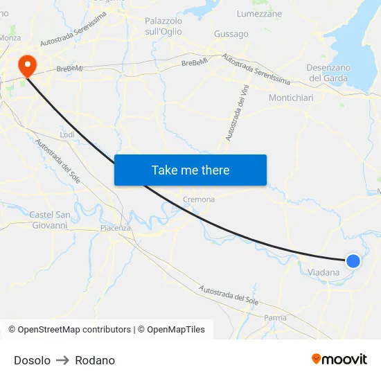 Dosolo to Rodano map