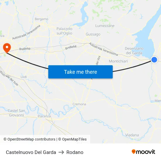 Castelnuovo Del Garda to Rodano map