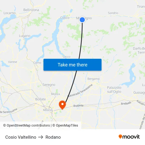 Cosio Valtellino to Rodano map
